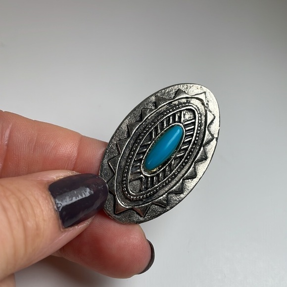 Vintage JJ 1988 Faux Turquoises Silver Tone Bohemian Post Earrings - Picture 8 of 10